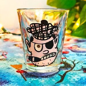 Vintage Kitschy MCM Gay Fad Decorated Shot Glass “Down Da Hatch” 1950s